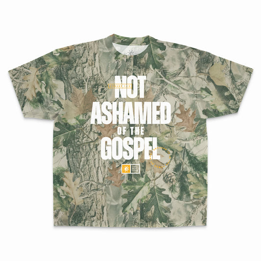 [Not Ashamed of the Gospel] Boxy T-shirt - Wood Camo
